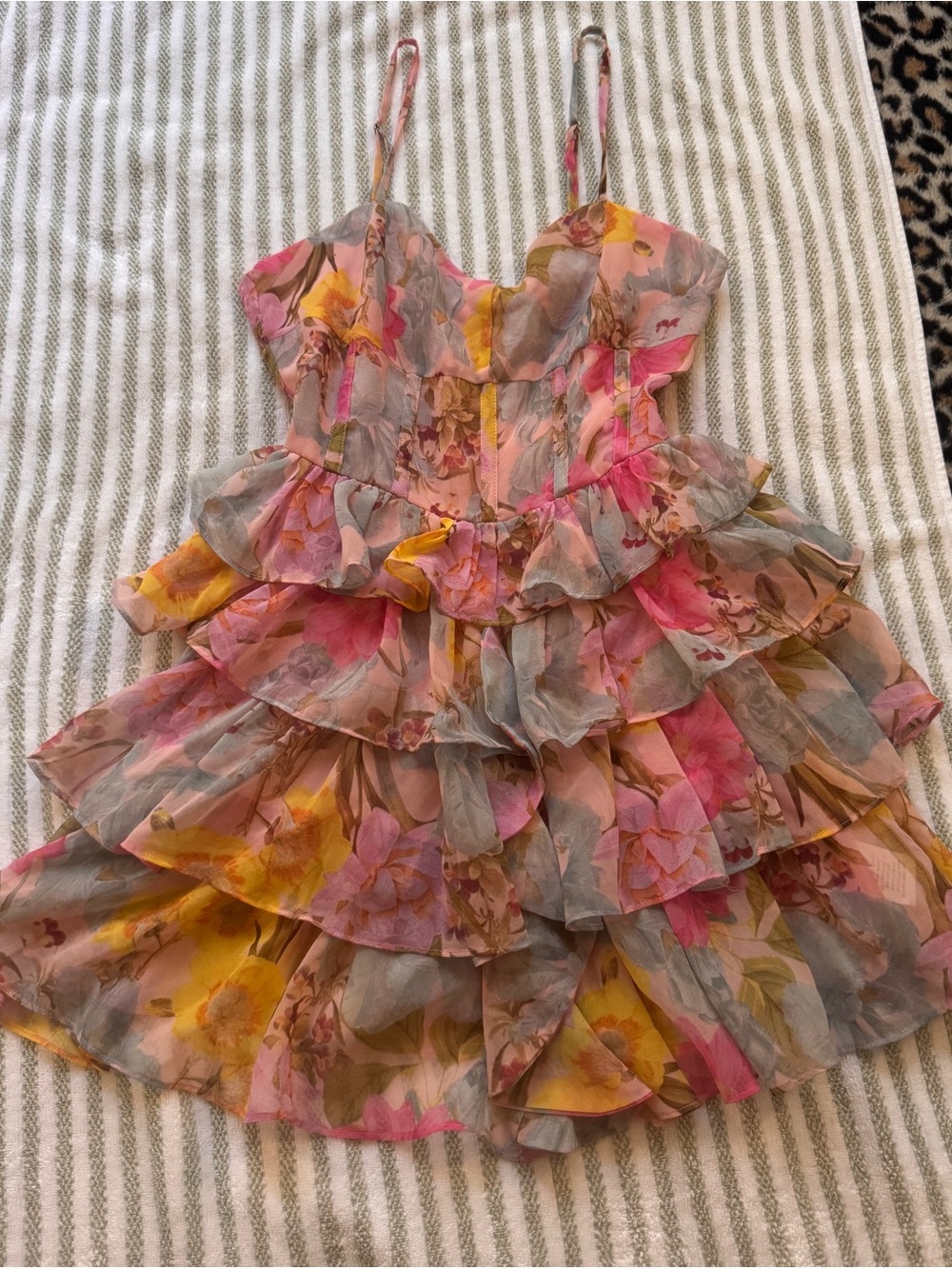 Floral Ruffle Pink & Yellow Mini Dress with Corset
